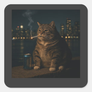 Sticker Carré Mème de chat qui fume drôle Stupid Brainrot