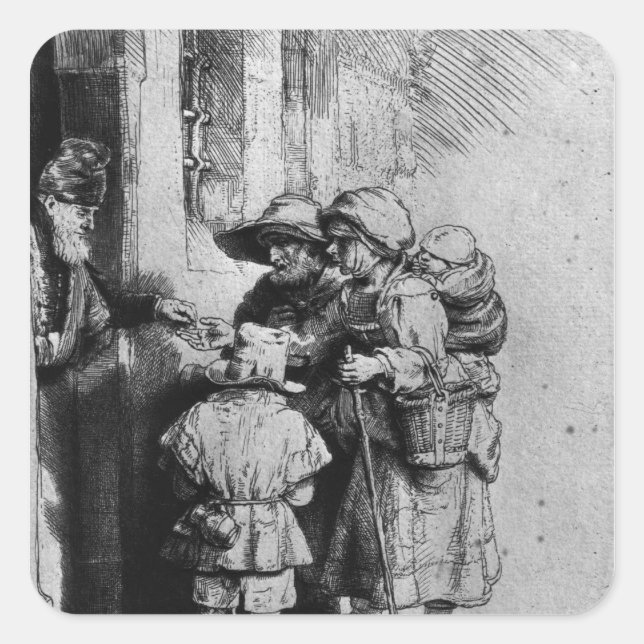 Sticker Carré Mendiants à la porte d'une maison, 1648 (Devant)