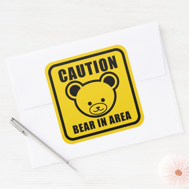 Sticker Carré Mention d'ours en peluche mou Connexion jaune (Enveloppe)