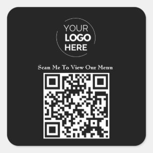 Sticker Carré Menu Code QR   Logo noir sans contact moderne