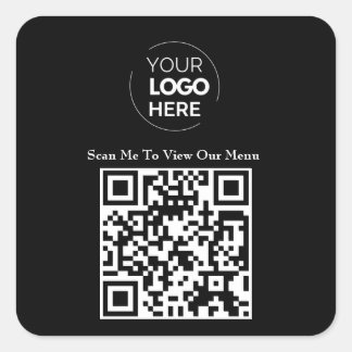 Sticker Carré Menu Code QR | Logo noir sans contact moderne
