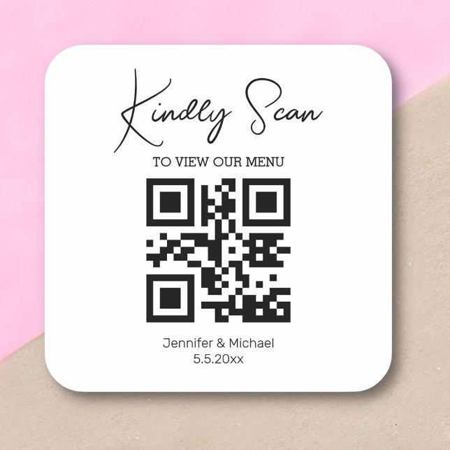 Sticker Carré menu de mariage de code qr minimal moderne simple (Créateur téléchargé)