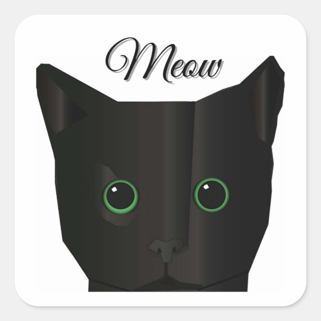 Sticker Carré Meow Black Cat  (Devant)