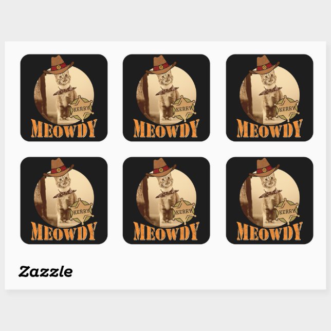 Sticker Carré Meowdy Texan Cat Cowboy Sheriff Personnalisé (Feuille)