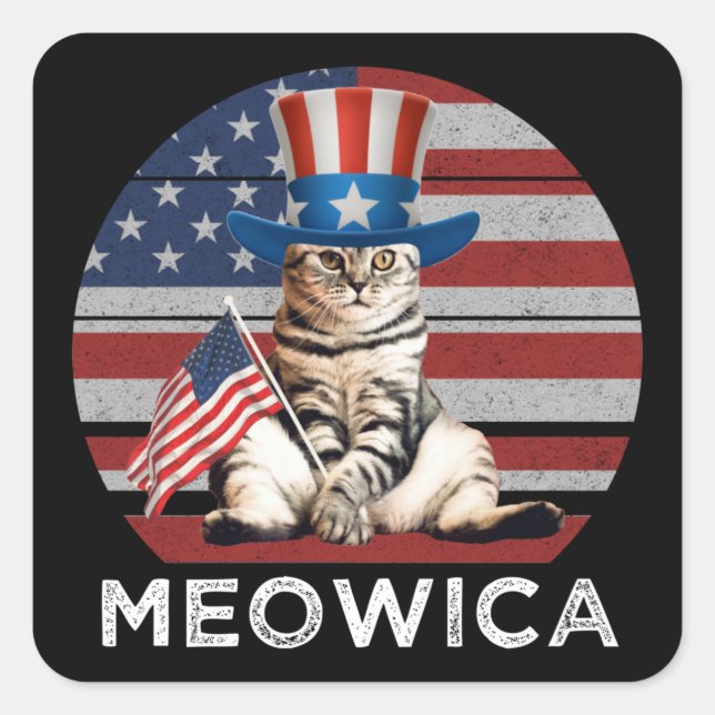 Sticker Carré Meowica 4 juillet chat américain patriotique (Devant)
