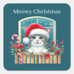 Sticker Carré Meowy Christmas cat Vacances