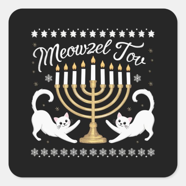 Sticker Carré Meowzel Tov Drôle Chanukah Hanoukka Douleur moche (Devant)