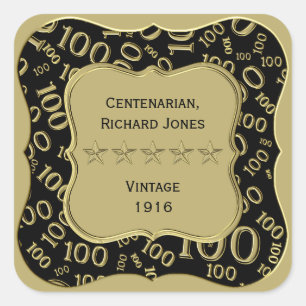 Sticker Carré Merci: 100e Motif de support Gold/Black