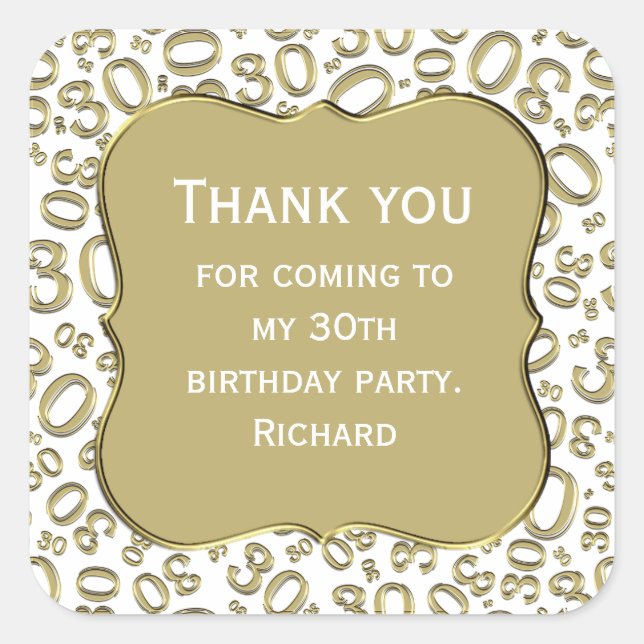Sticker Carré Merci : 30e anniversaire Gold/White Numéro Motif (Devant)