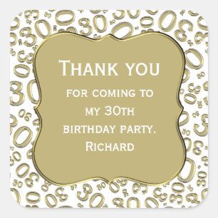 Sticker Carré Merci : 30e anniversaire Gold/White Numéro Motif