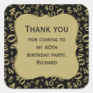 Sticker Carré Merci : 40e anniversaire Black/Gold Numéro Motif