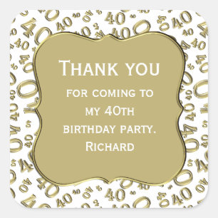 Sticker Carré Merci : 40e anniversaire Gold/White Numéro Motif