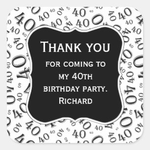Sticker Carré Merci : 40e anniversaire Motif noir/blanc