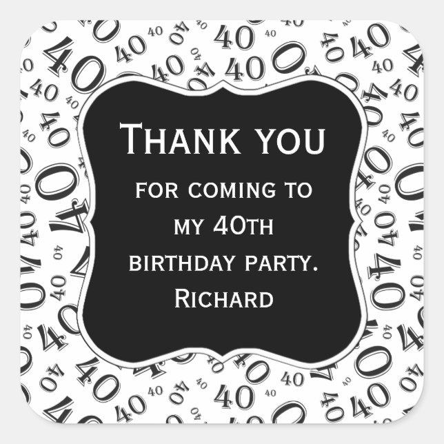Sticker Carré Merci : 40e anniversaire Motif noir/blanc (Devant)