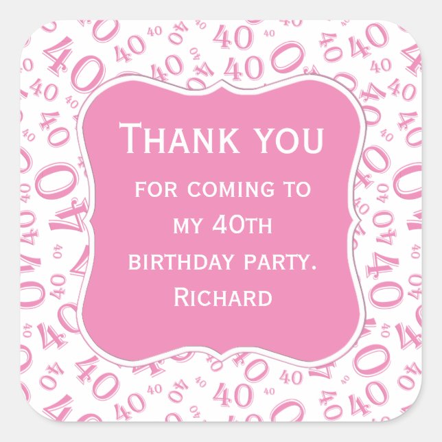 Sticker Carré Merci : 40e anniversaire Motif rose/blanc (Devant)