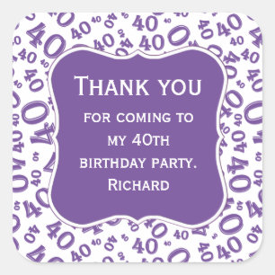 Sticker Carré Merci : 40e anniversaire Motif violet/blanc