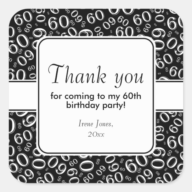 Sticker Carré Merci 60e anniversaire Numéro Motif noir/blanc (Devant)