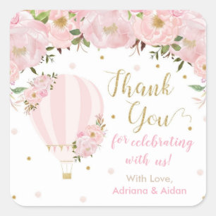 Sticker Carré Merci à bulle à air chaud rose vif rose Fleur rose