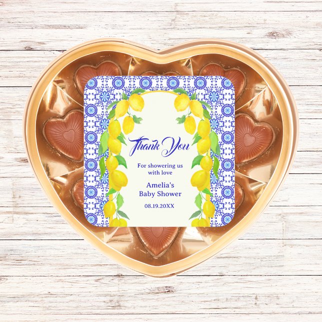Sticker Carré Merci Aquarelle Citrons Positano Amalfi Carreaux (Créateur téléchargé)