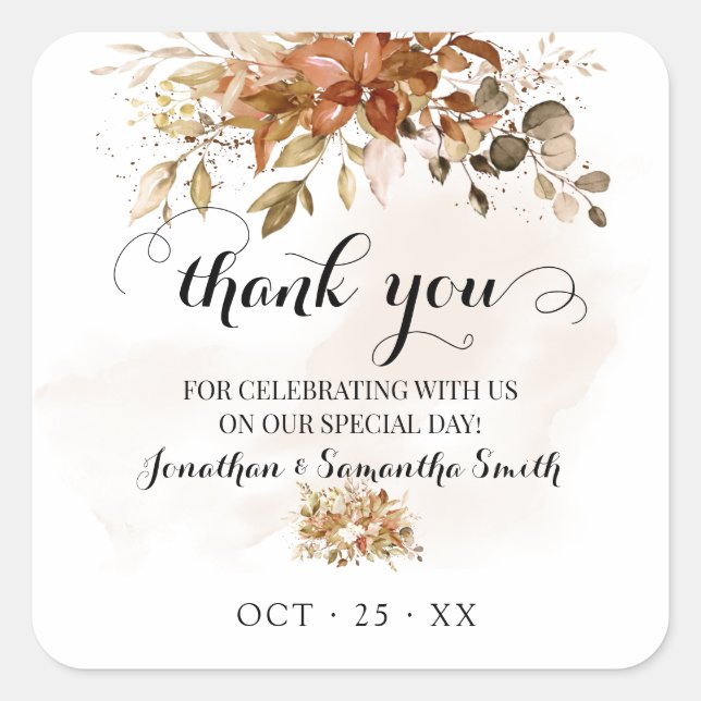 Sticker Carré Merci Automne eucalyptus Douche Automne Mariage (Devant)