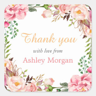 Sticker Carré Merci avec amour Romantique Chic Floral Wreath