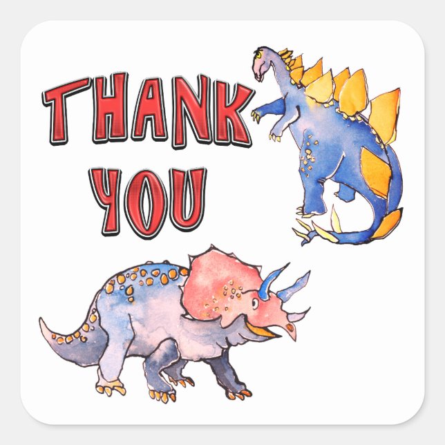 Sticker Carré Merci Baby shower Dinosaur Aquarelle (Devant)
