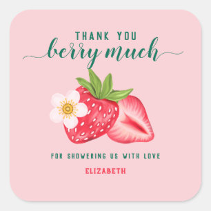 Sticker Carré Merci Baby shower fraise Berry beaucoup personnali
