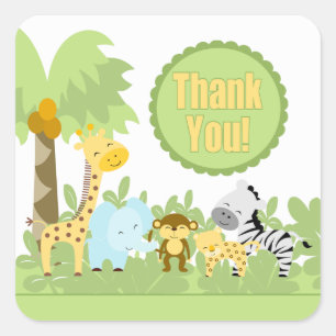 Sticker Carré Merci Baby shower Jungle !