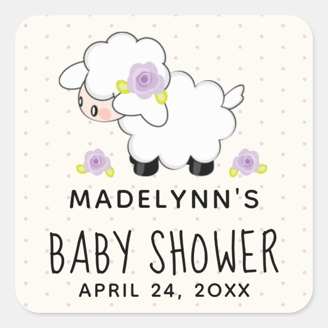 Sticker Carré Merci Baby shower Lamb Lavender Favoriser (Devant)
