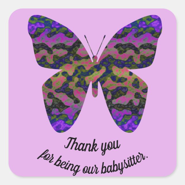 Sticker Carré Merci Babysitter Purple Butterfly Appréciation (Devant)