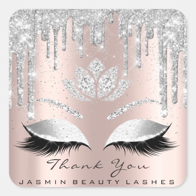 Sticker Carré Merci Beauté Lashes Bridal Grey Rose Parties scint (Devant)