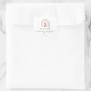 Sticker Carré Merci Berry Baby shower aux fraises