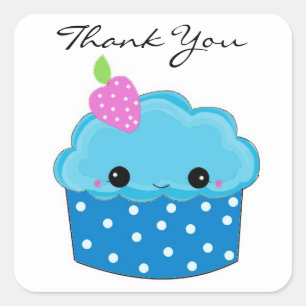 Sticker Carré Merci Blue Cupcake