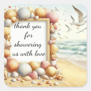 Sticker Carré Merci Boho Beach Shell Baby Shower Classique Rou