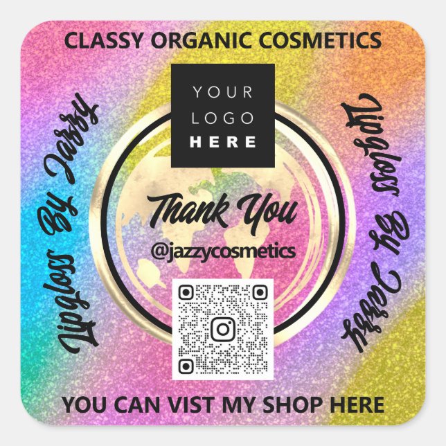 Sticker Carré Merci Business Logo QRCode Parties scintillant mon (Devant)