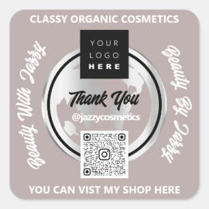 Sticker Carré Merci Business Logo QRCode Silver Map Rose Globe