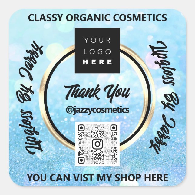 Sticker Carré Merci Business QR Code Logo Blue Spark Parties sci (Devant)