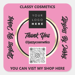 Sticker Carré Merci Business QR Code Logo Cercle d'or rose