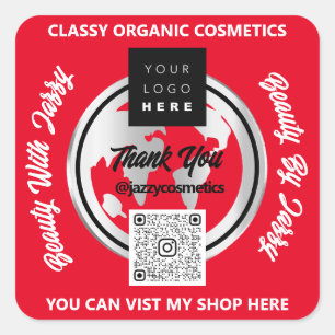 Sticker Carré Merci Business QR Code Logo Gold MAP Globe Red