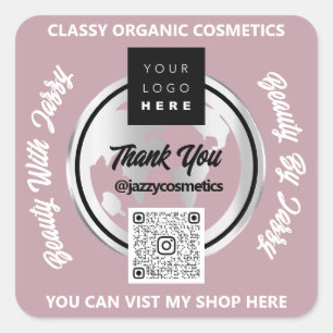 Sticker Carré Merci Business QR Code Logo Gold MAP Globe Rose