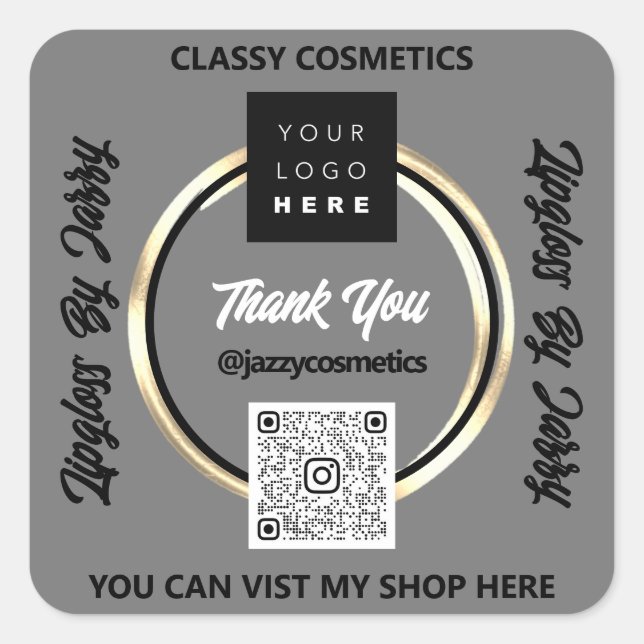 Sticker Carré Merci Business QR Code Logo Golden Circle encadré (Devant)