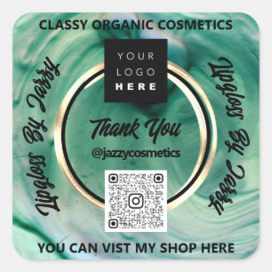 Sticker Carré Merci Business QR Code Logo Green Woodland