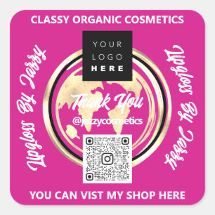 Sticker Carré Merci Business QR Code Logo Or Rose