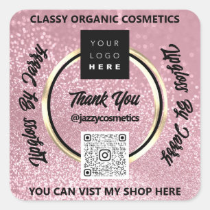 Sticker Carré Merci Business QR Code Logo Rose Parties scintilla