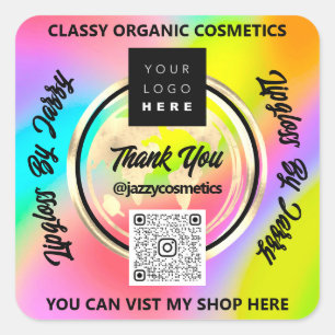 Sticker Carré Merci Business QRCode Logo Monde Terre Hologramme
