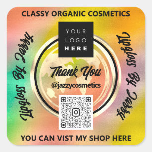 Sticker Carré Merci Business QRCode Logo Monde Terre Holographiq