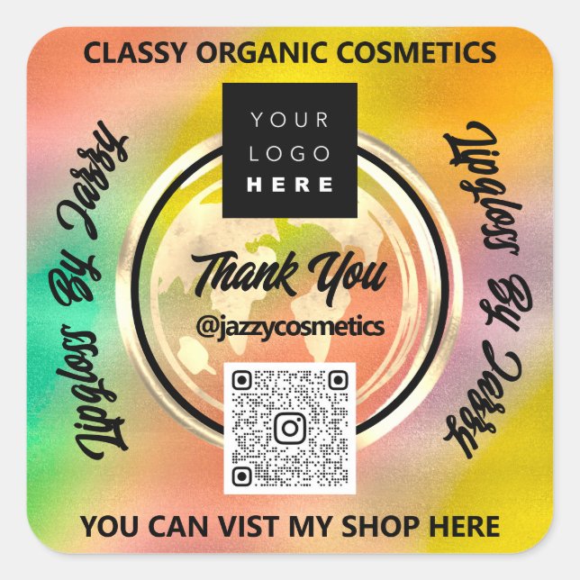 Sticker Carré Merci Business QRCode Logo Monde Terre Holographiq (Devant)