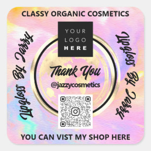 Sticker Carré Merci Business QRCode Logo Monde Terre Holographiq