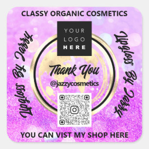 Sticker Carré Merci Business QRCode Logo Monde Terre PinkGlitter