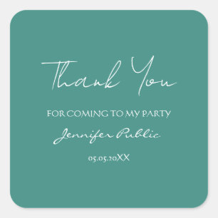 Sticker Carré Merci Calligraphie Texte Turquoise Bleu Vert
